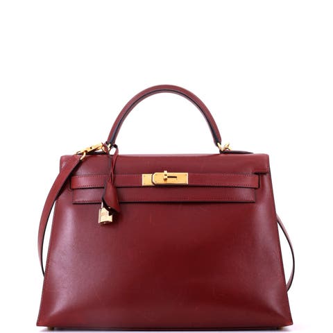 Kelly Handbag Red Box Calf with Gold Hardware 32