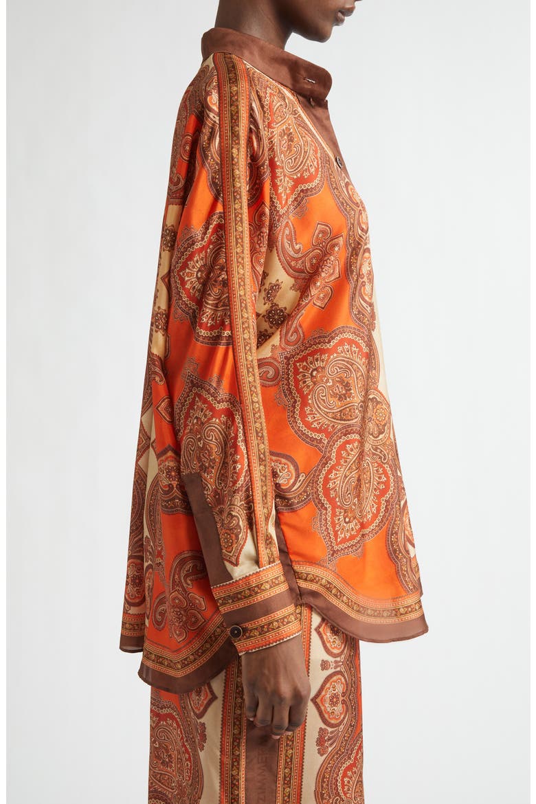 Mahon Paisley Print Habutai Silk Button-Up Shirt, Alternate, color, TANGERINE PAISLEY