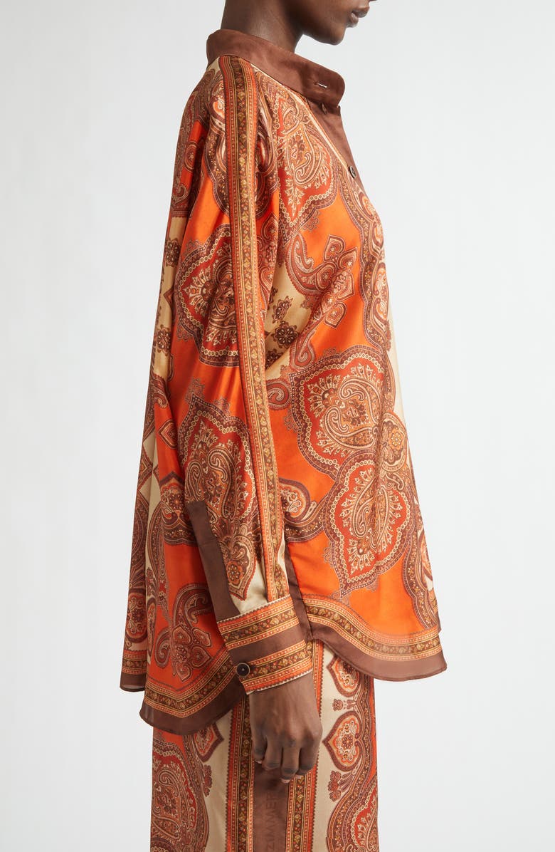 Zimmermann Mahon Paisley Print Habutai Silk Button-Up Shirt, Alternate, color, Tangerine Paisley