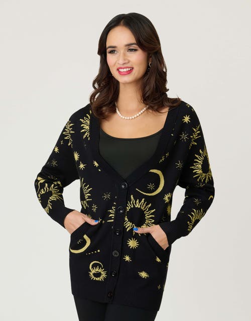 Unique Vintage Printed Knit Long Cardigan In Black