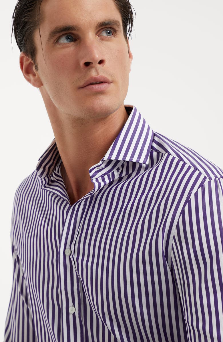 Brunello Cucinelli Striped poplin slim fit shirt with spread collar, Alternate, color, 