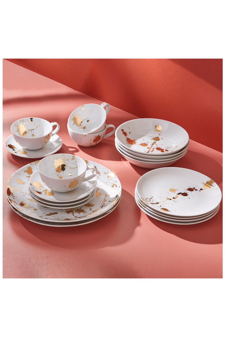 1948 Soup Bowl, Alternate, color, White / Gold Splatter