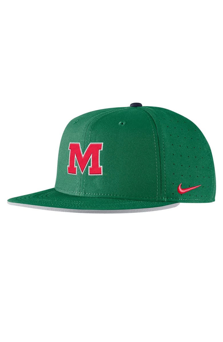 Nike Men's Nike Green Ole Miss Rebels On-Field Baseball Performance Fitted Hat, Alternate, color, Green
