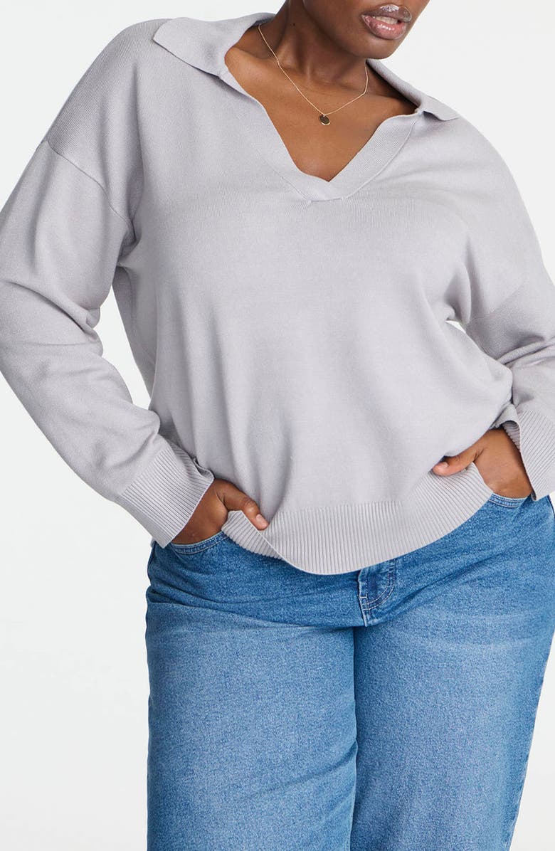 ELOQUII Medium Gauge Collared Sweater, Alternate, color, 