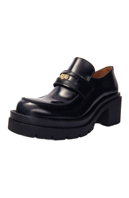 Maje Womens  Clover-embellished Slip-on Heeled Leather Loafers In Black
