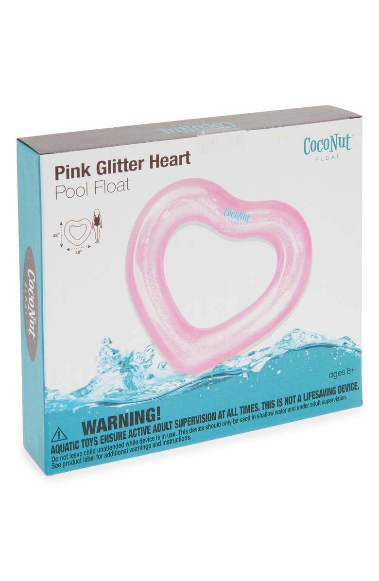 Coconut Outdoor Pink Glitter Heart Pool Float, Main, color, Pink