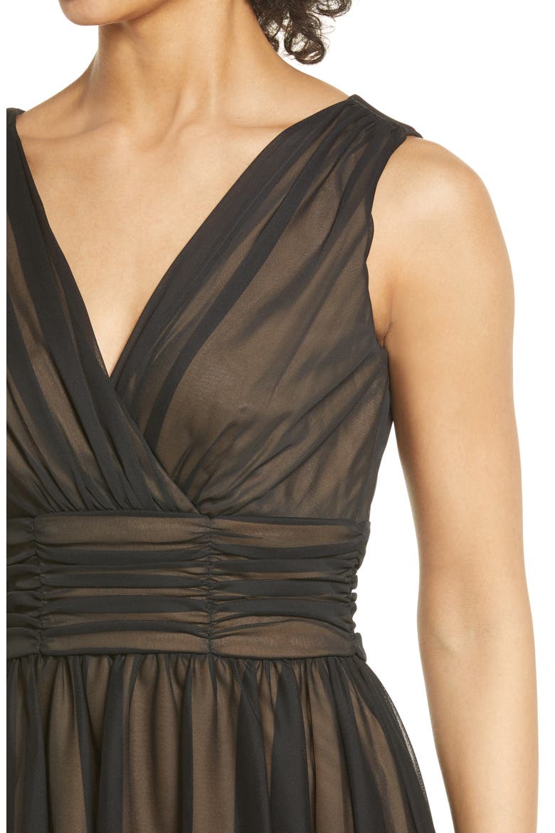 Chiffon Overlay Fit & Flare Dress, Alternate, color, BLACK/GOLD
