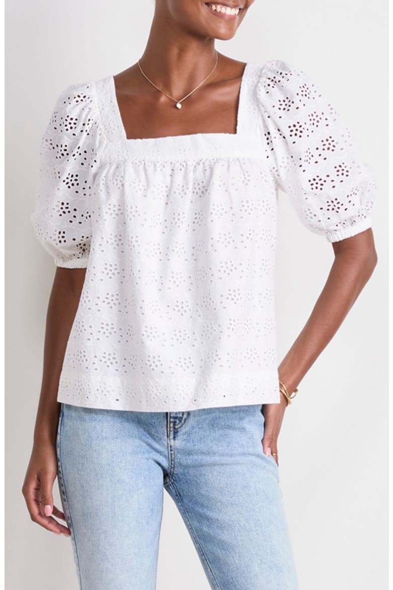 Puff Sleeve Cotton Eyelet Top, Main, color, WHITE CAP