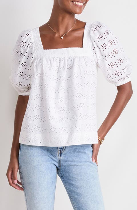 Puff Sleeve Cotton Eyelet Top