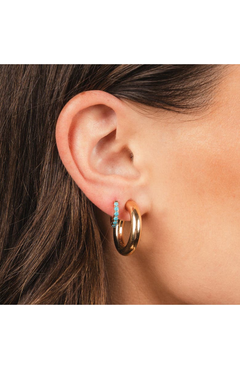 The Lovery Fine Jewelry Turquoise Huggie Hoop Earrings, Alternate, color, Turquoise