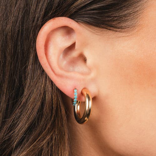 The Lovery Fine Jewelry Turquoise Huggie Hoop Earrings In Gold