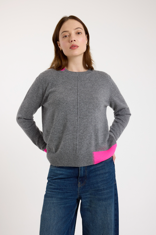 Brodie Pure Cashmere Colour Pop Maya Crew Neck Jumper In Gray