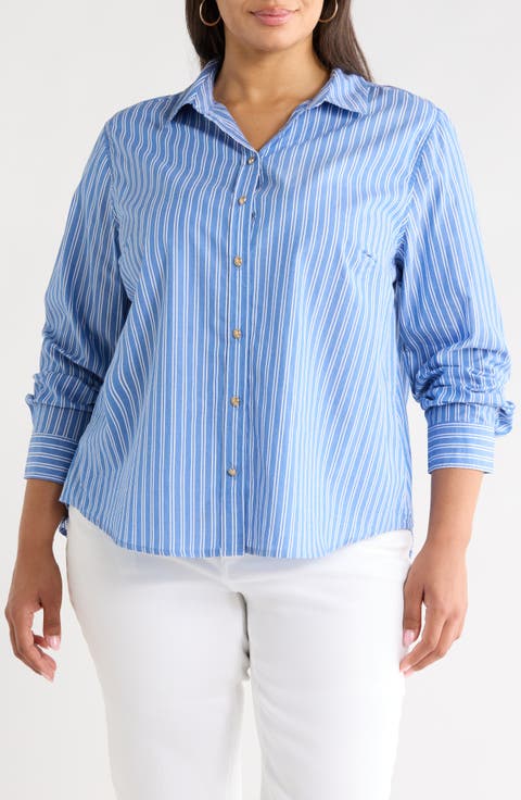 Bentley Stripe Cotton Button-Up Shirt (Plus)