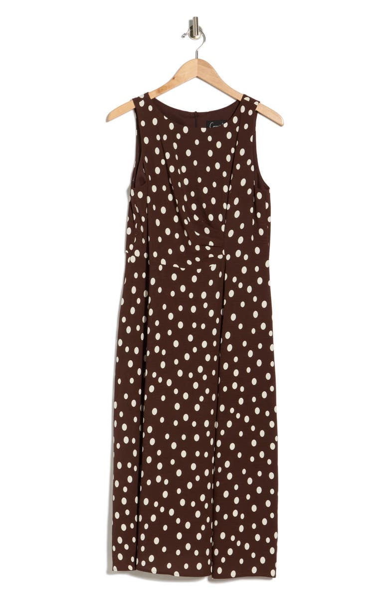 Connected Apparel Dot Side Pleat Sleeveless Midi Dress, Main, color, Brown