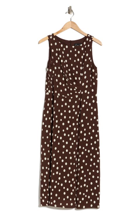 Dot Side Pleat Sleeveless Midi Dress