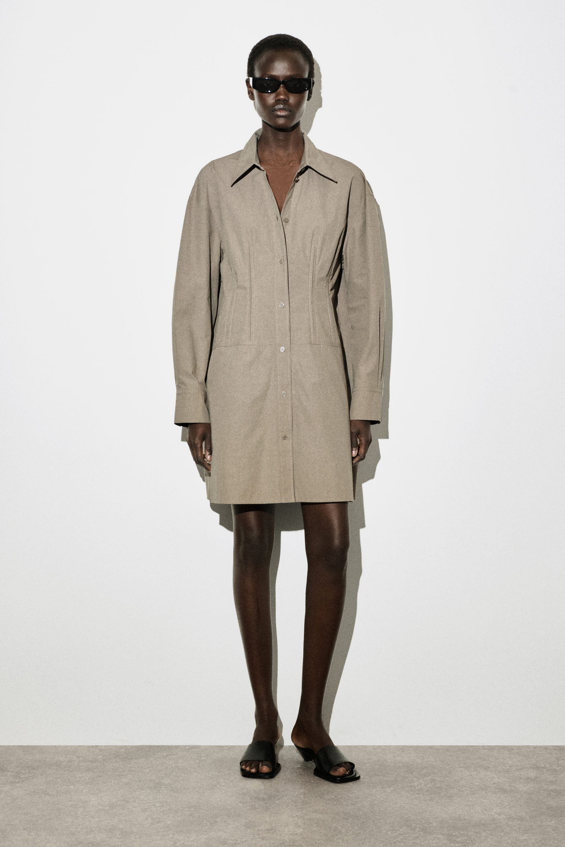 Waisted Cotton Shirt Dress - image 2