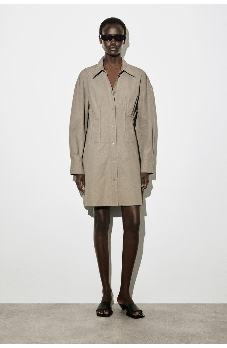 COS Waisted Cotton Shirt Dress, Alternate, color, Gray