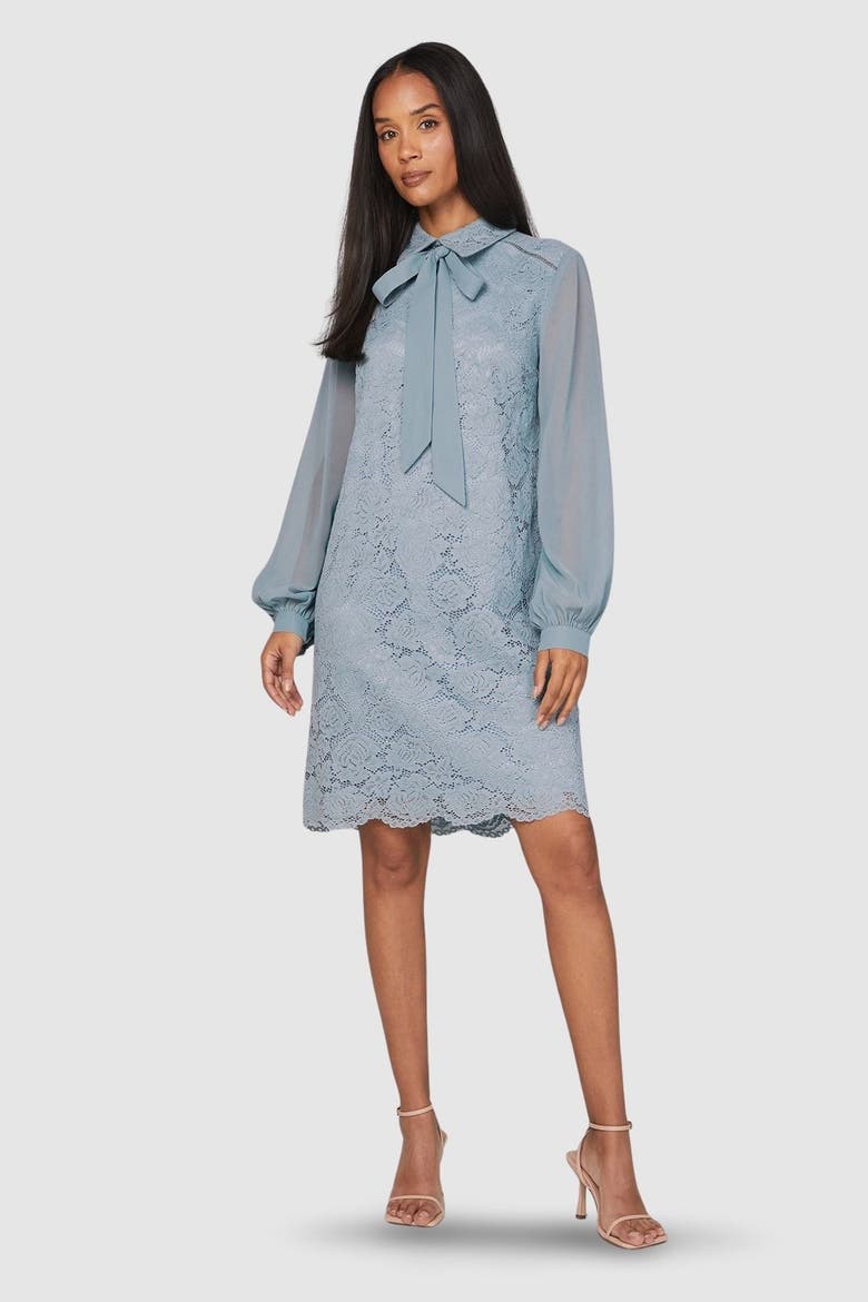 Lace Tie Neck Shift Dress, Main, color, Turquoise