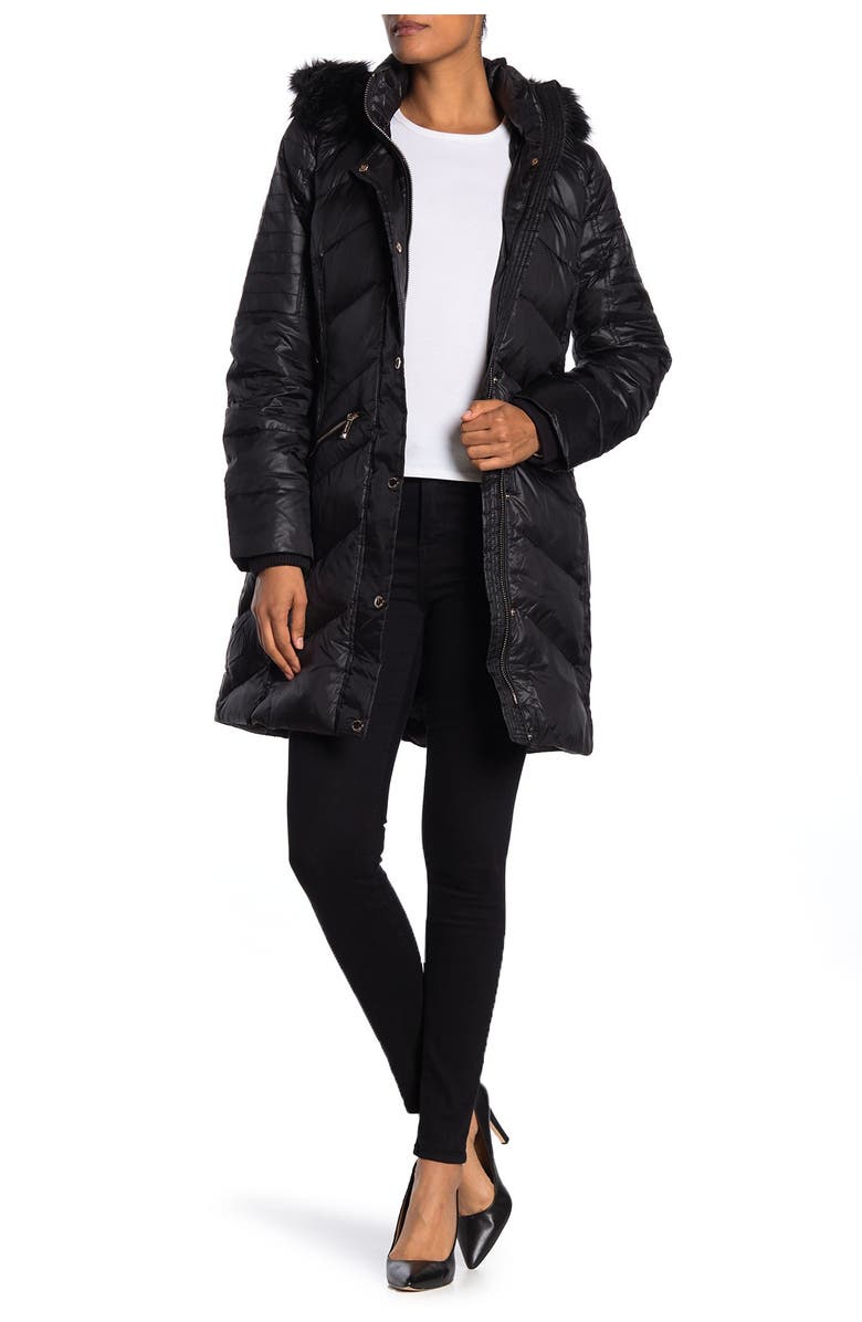 MICHAEL Michael Kors Faux Fur Trim Midweight Puffer Coat, Main, color,