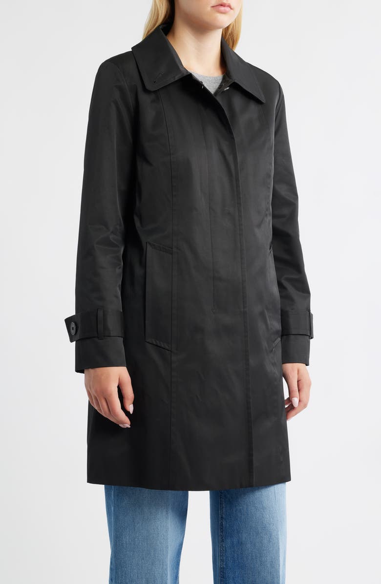 London Fog Short Raincoat with Scarf, Alternate, color, Black