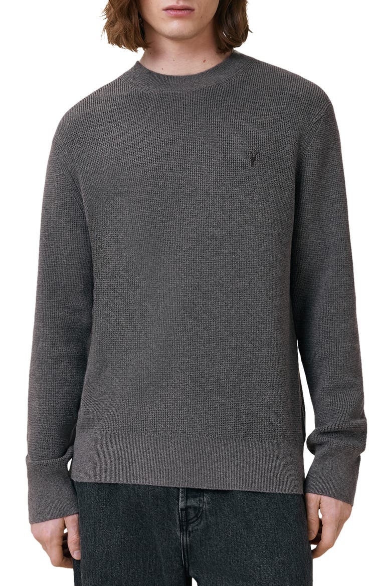 Oversize Cotton & Wool Waffle Crewneck Sweater, Main, color, MONUMENT GREY