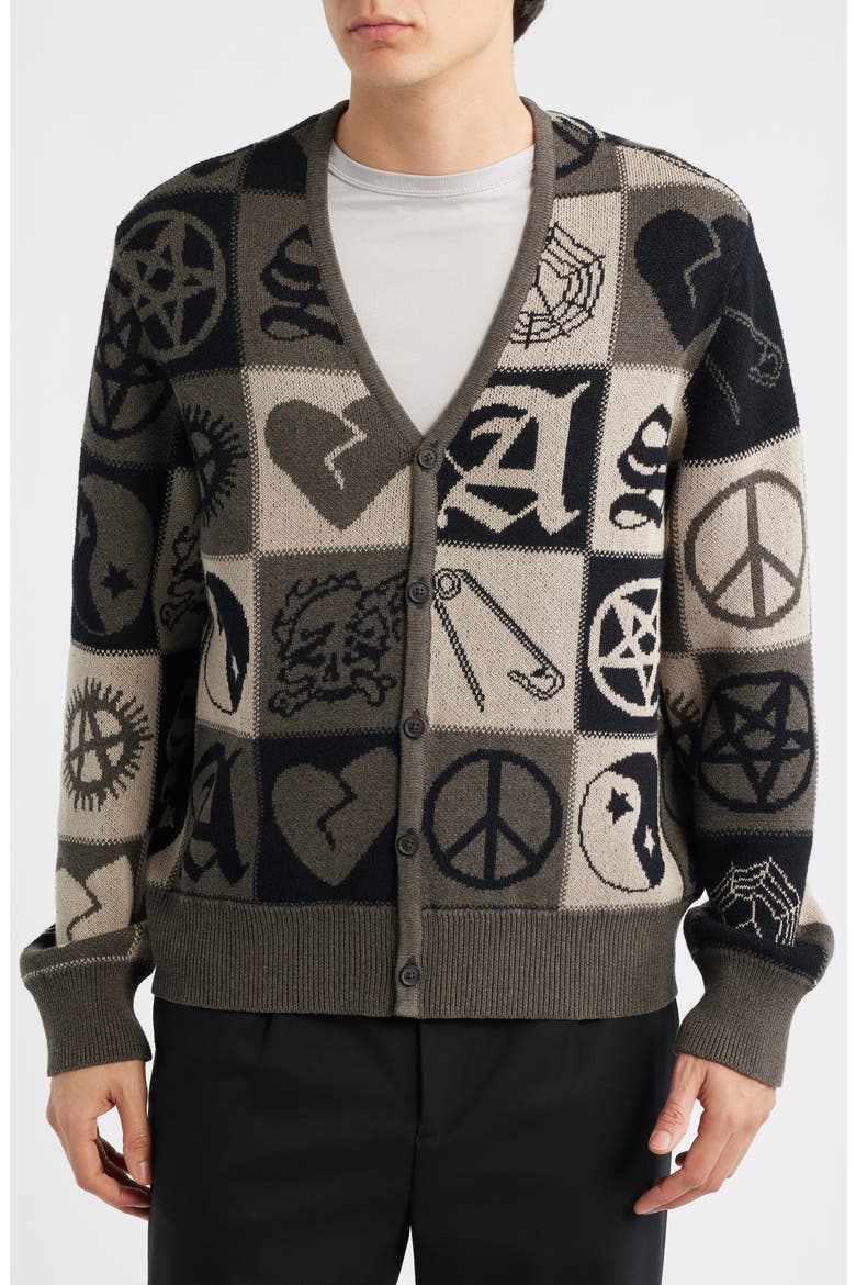 Barker Cotton Jacquard Cardigan, Alternate, color, TAUPE BROWN/ BLACK