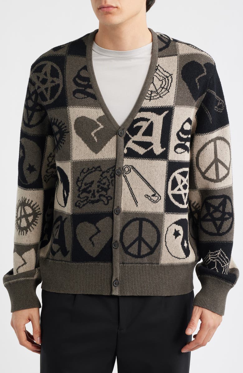 AllSaints Barker Cotton Jacquard Cardigan, Alternate, color, Taupe Brown/ Black