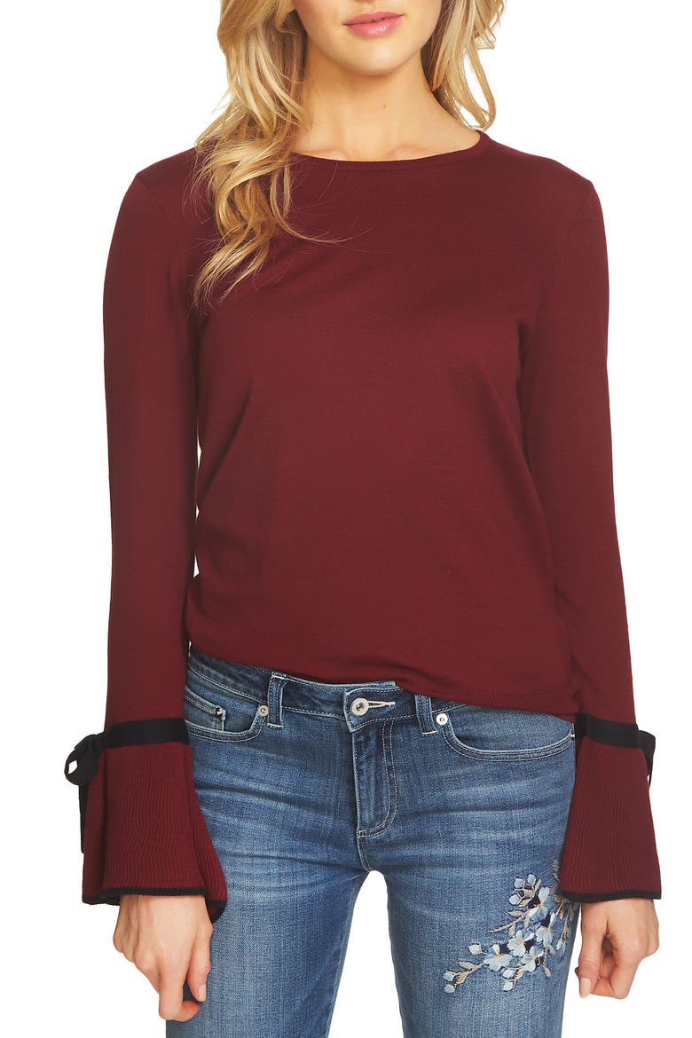Bow Cuff Sweater, Main, color, ANTIQUE ROUGE