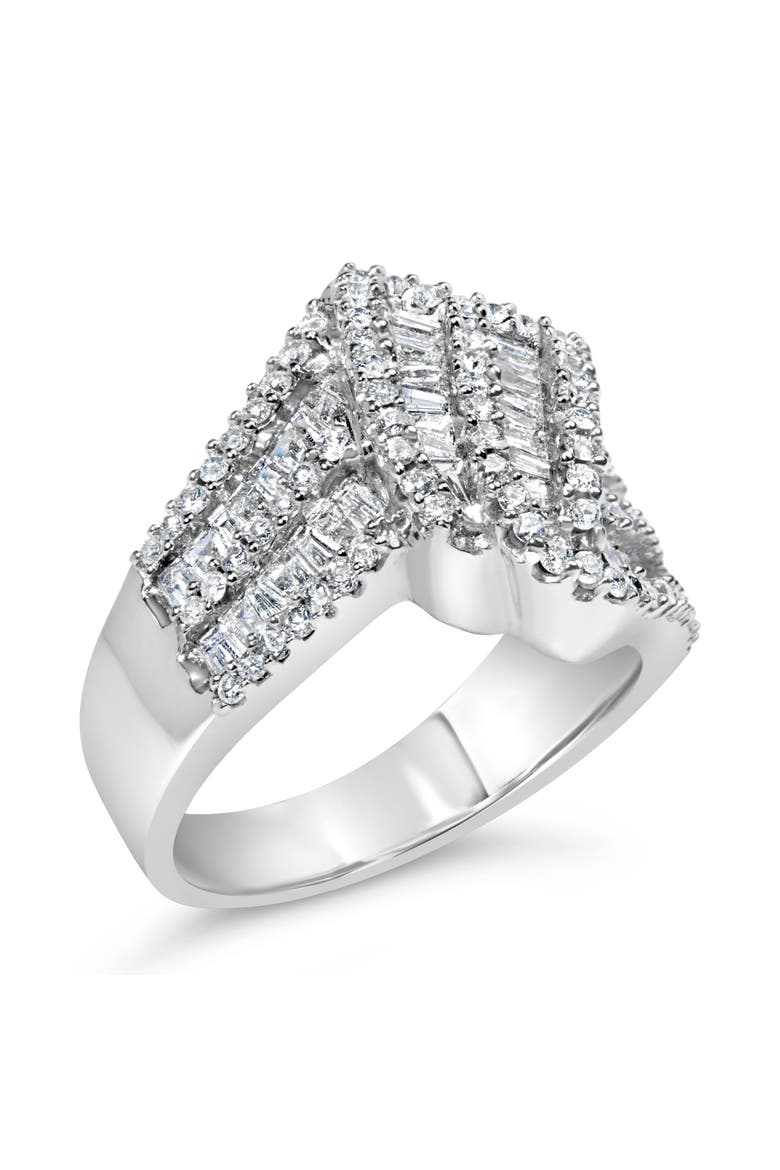 14K White Gold 1-1/2 Cttw Diamond Bypass Cocktail Ring Band, Alternate, color, White