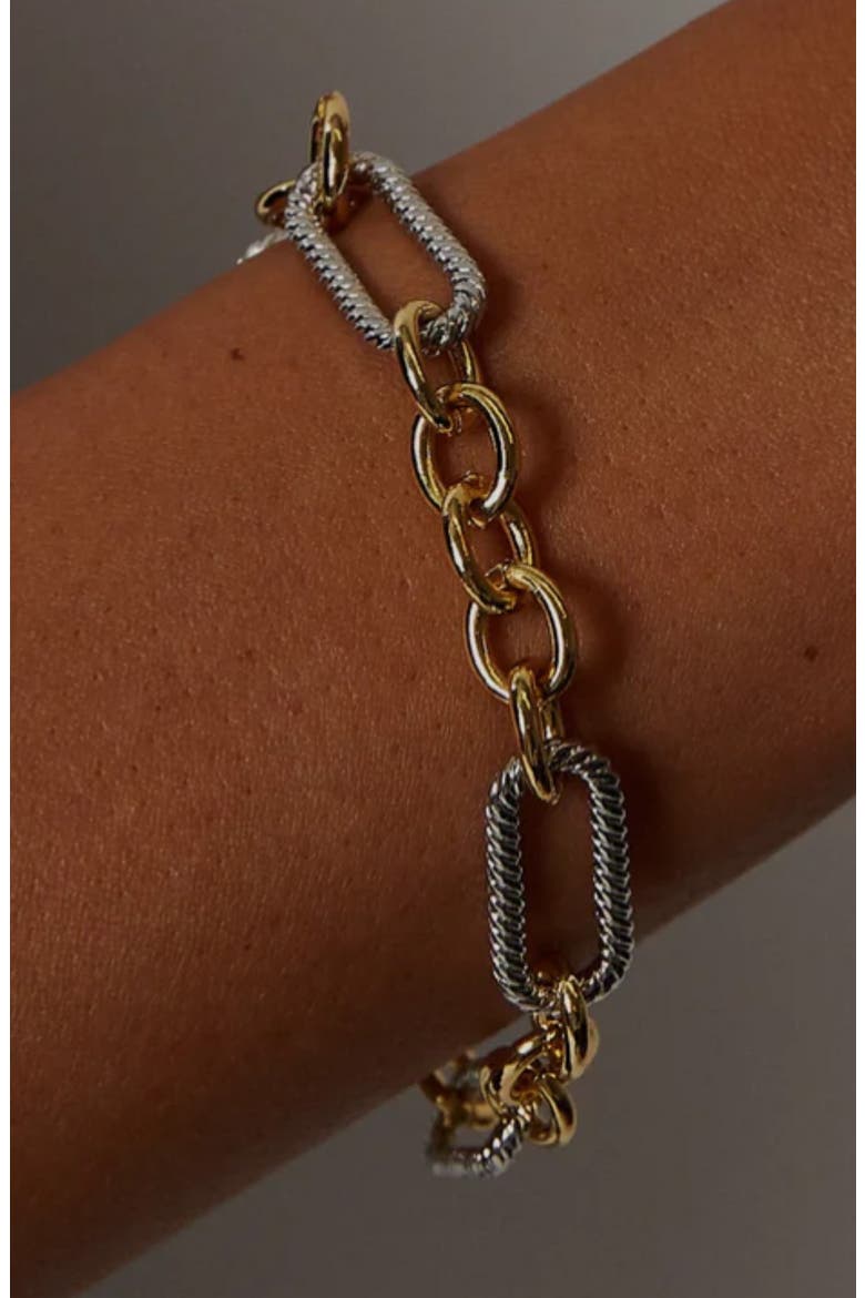 Two Tone Ribbed Link Bracelet, Alternate, color, GOLD/ SILVER