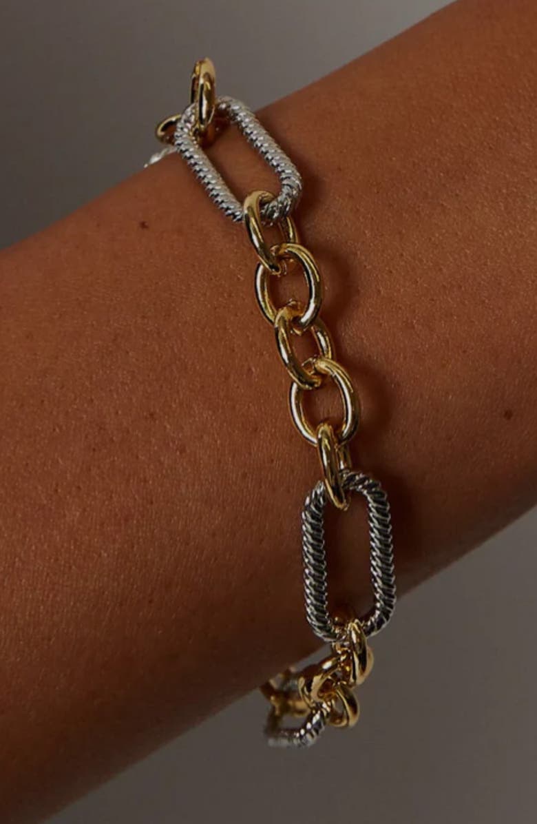 The M Jewelers Two Tone Ribbed Link Bracelet, Alternate, color, Gold/ Silver