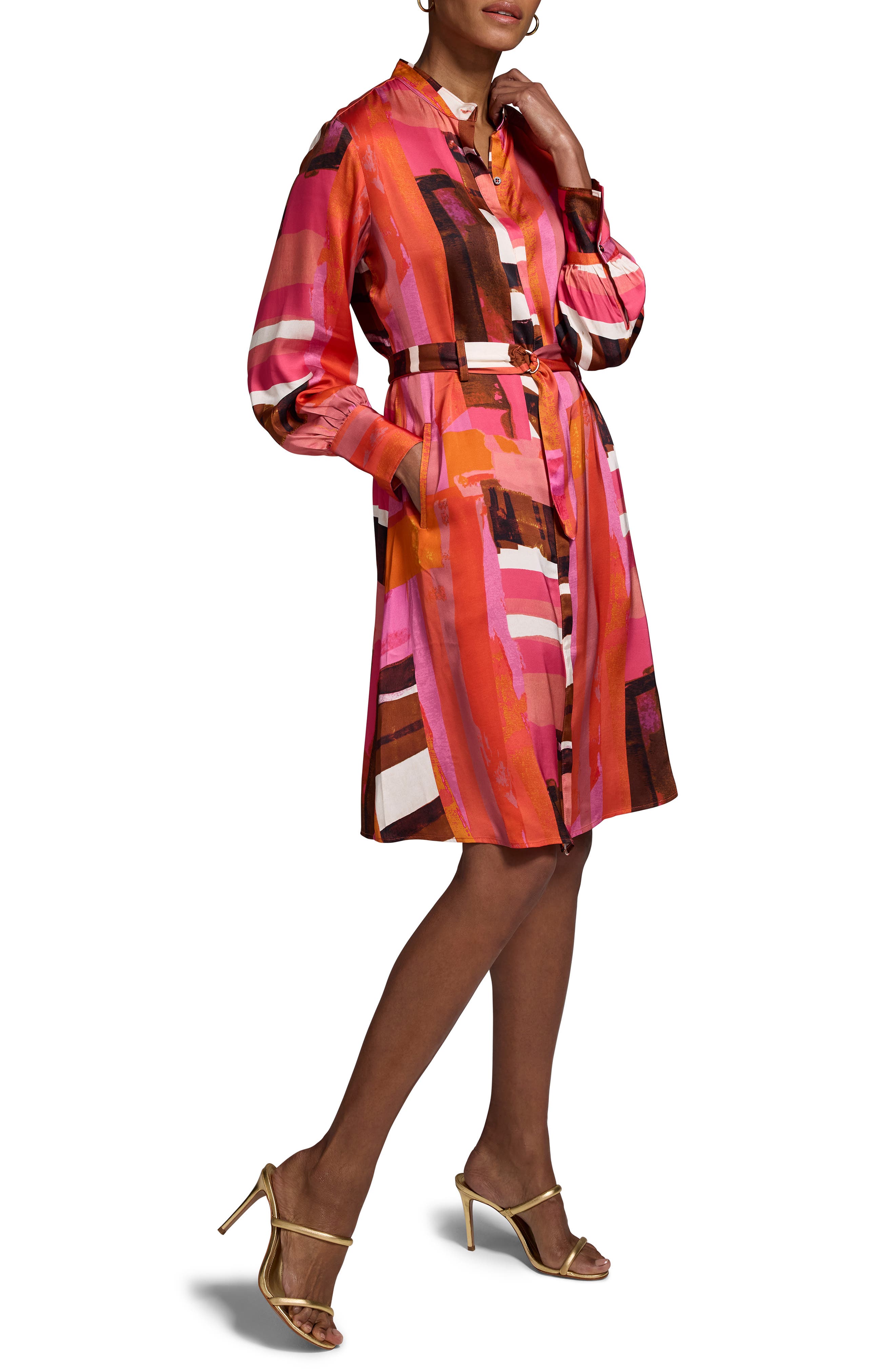 NIC+ZOE Artful Blocks Glossy Long Sleeve Shirtdress