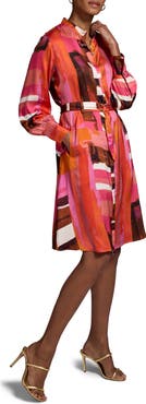 NIC+ZOE Artful Blocks Glossy Long Sleeve Shirtdress