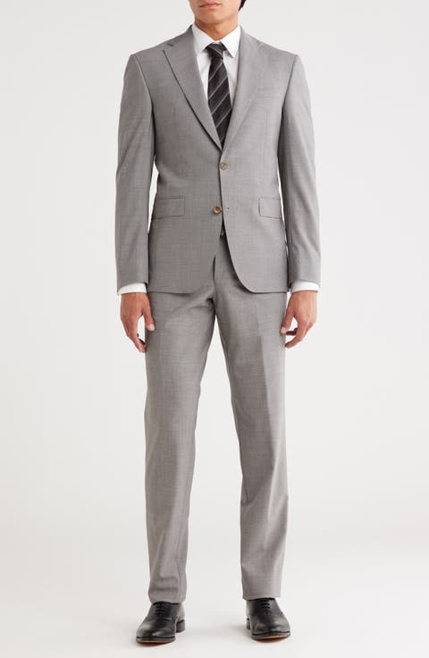 Esprit Grey Crosshatch Stretch Wool Suit (Short, Regular & Long)