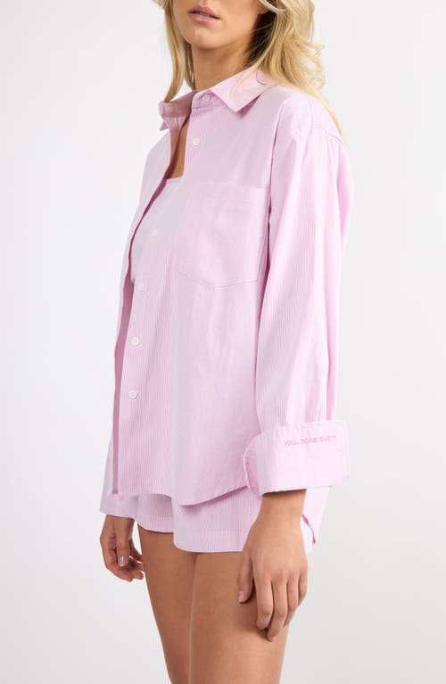 Viens Avec Moi Everyday Oversize Stripe Button-up Shirt In Pink