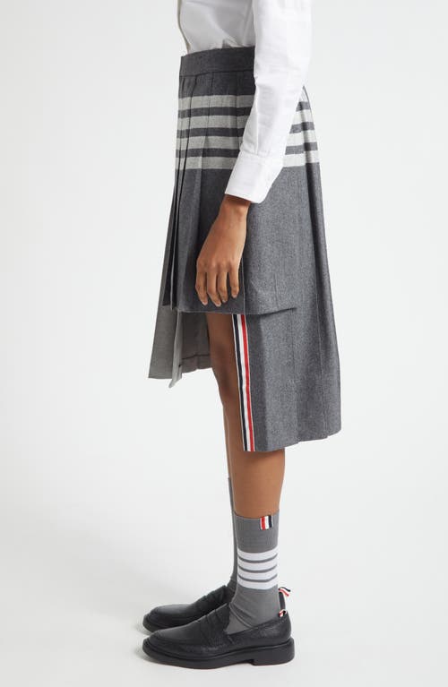 Thom Browne Pleated Asymmetric Mixed Media Wrap Skirt In Gray