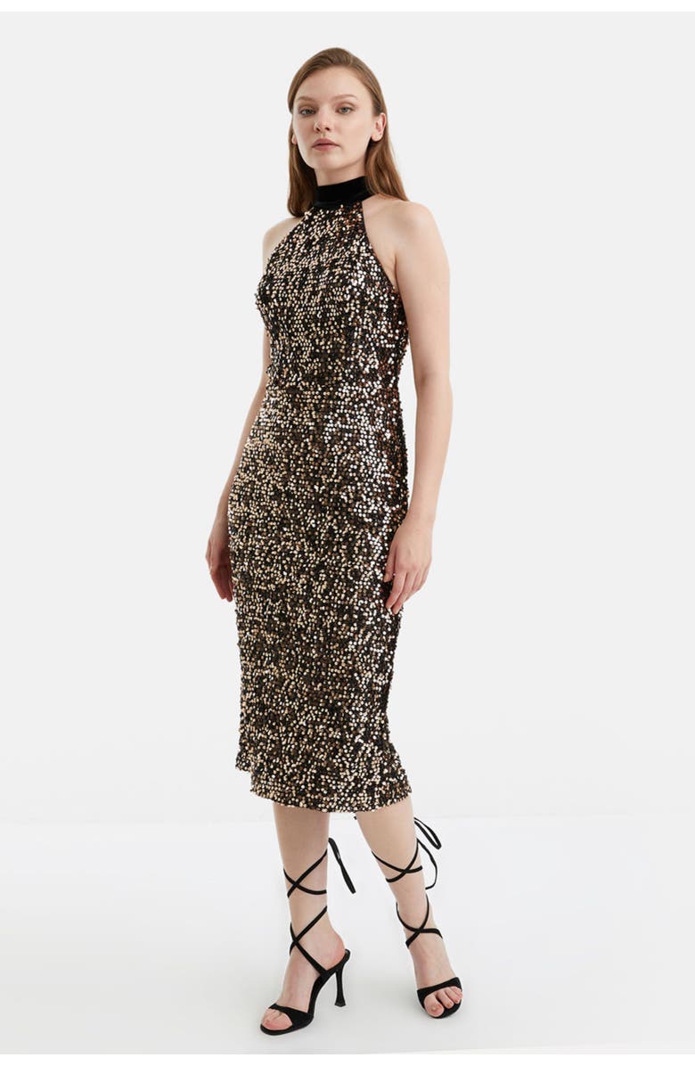 Nocturne Sequined Mock-Neck Midi Dress, Alternate, color, 