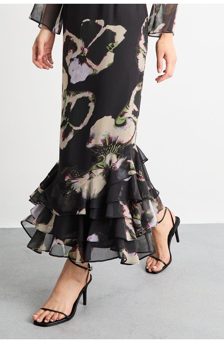 Warehouse Printed Scoop Neck Ruffle Hem Midi Dress, Alternate, color, Floral