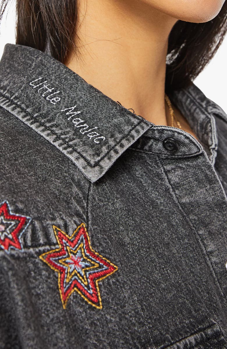 MOTHER The Exes & Ohs Embroidered Denim Western Shirt, Alternate, color, Lightning Rod