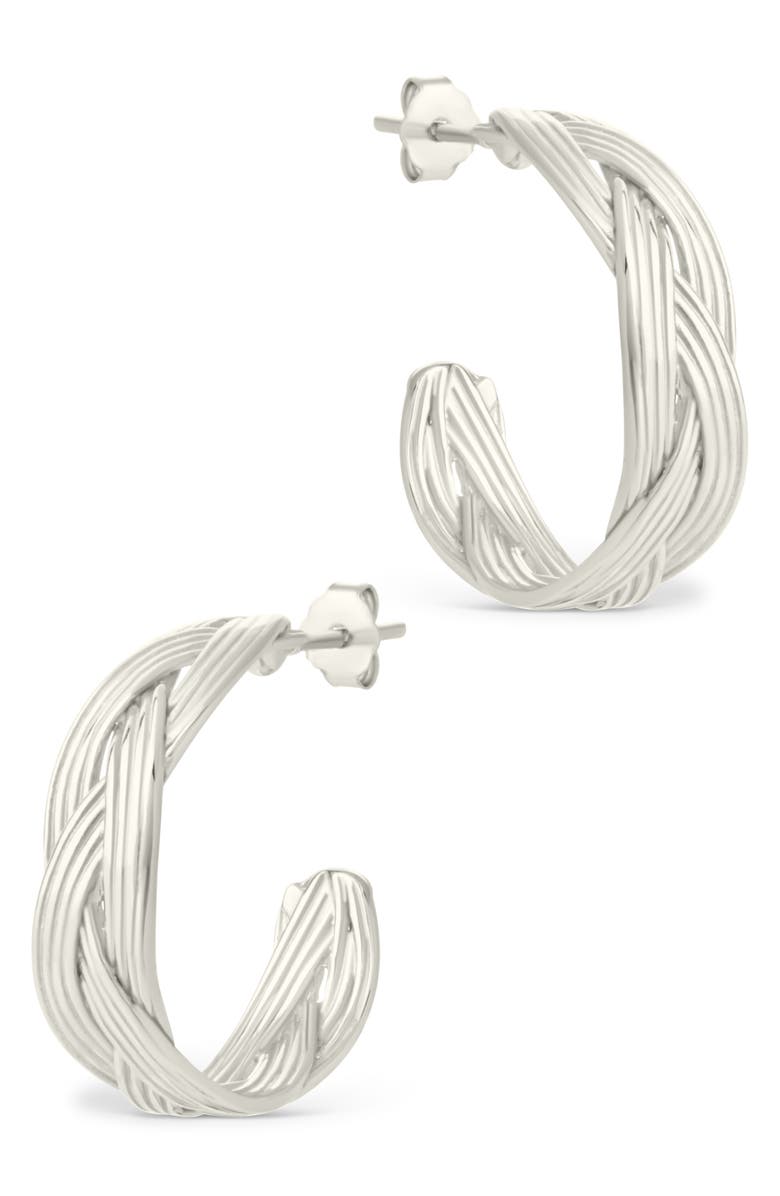 Sterling Forever Janet Ribbed Hoop Earrings, Alternate, color, Silver