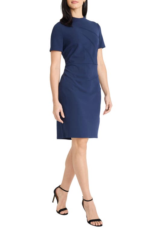Maggy London Mock Neck Short Sleeve Sheath Dress In Blue