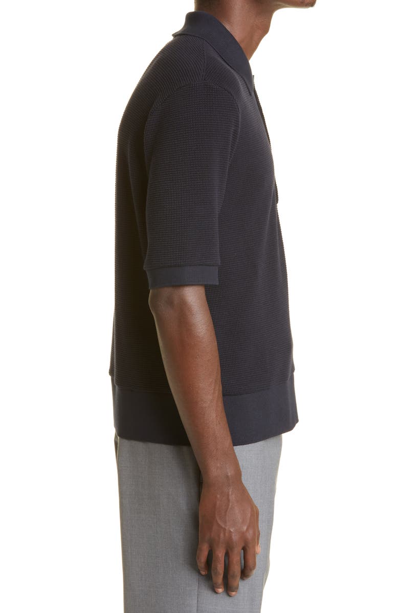 Thom Browne 4-Bar Waffle Knit Cotton Polo, Alternate, color,