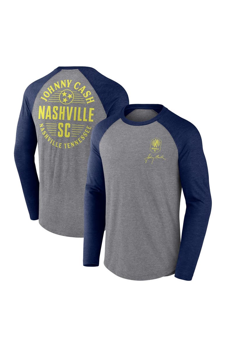 FANATICS Men's Fanatics Branded Heather Gray Nashville SC x Johnny Cash Lines Tri-Blend Raglan Long Sleeve T-Shirt, Alternate, color, Heather Gray