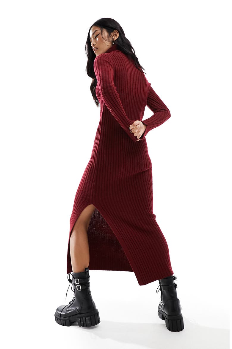 Long Sleeve Ribbed Sweater Dress, Alternate, color, BURGUNDY