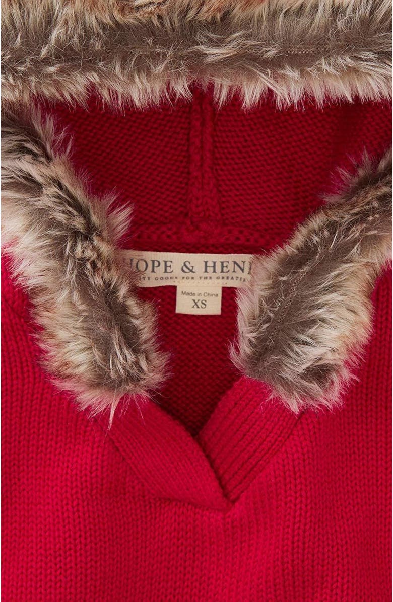 Hope & Henry Girls' Sweater Cape with Faux Fur, Kids, Alternate, color, Red