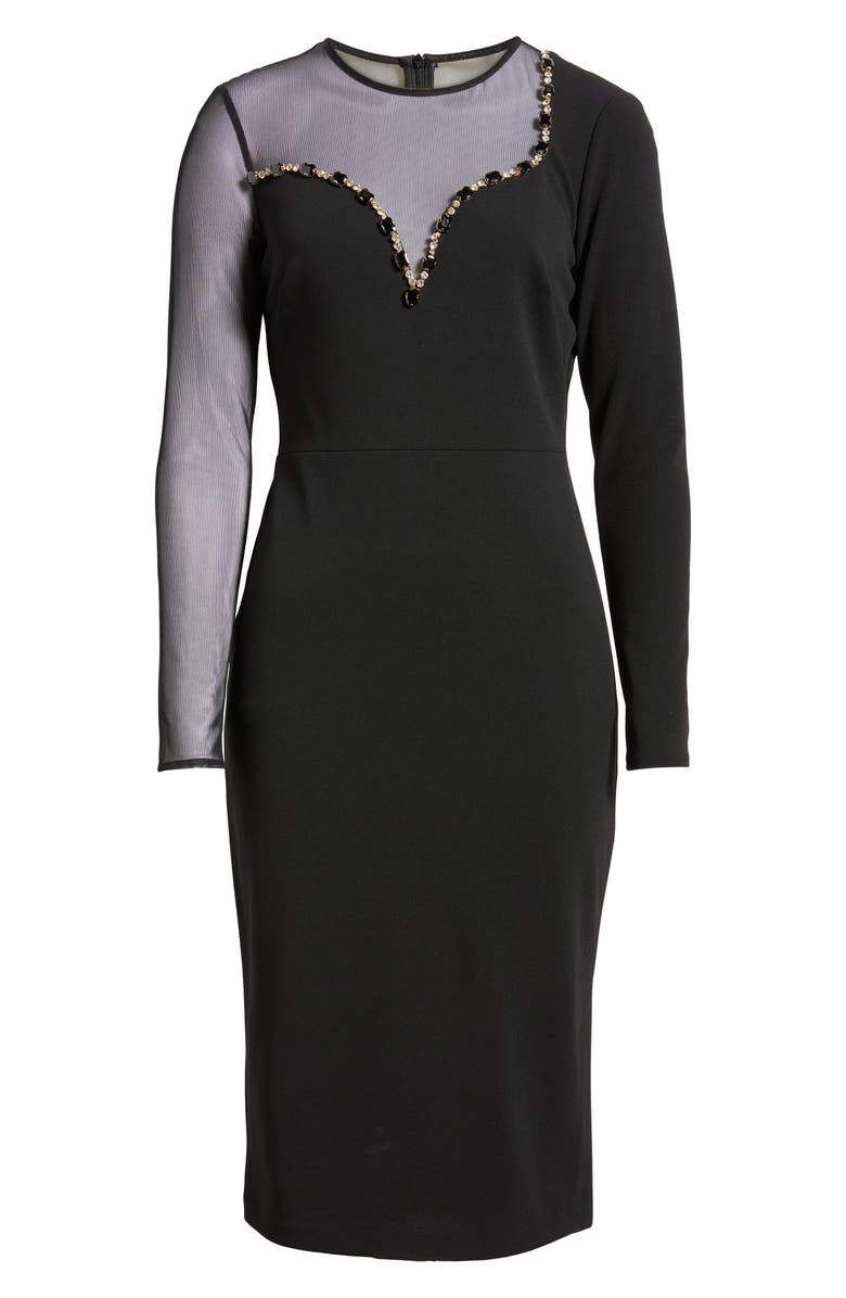 Vince Camuto Long Sleeve Beaded Crepe Midi Dress, Alternate, color, Black