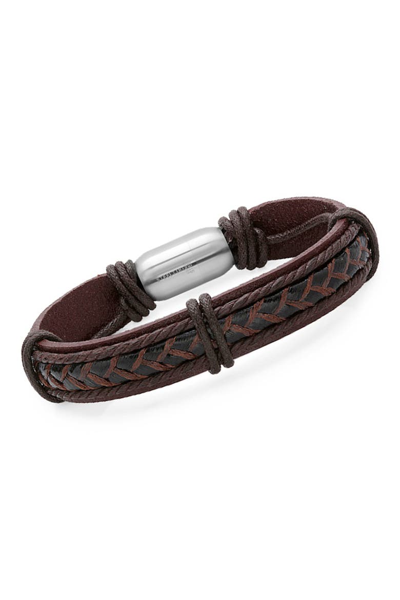 Braided Leather Strap Bracelet, Alternate, color, BROWN