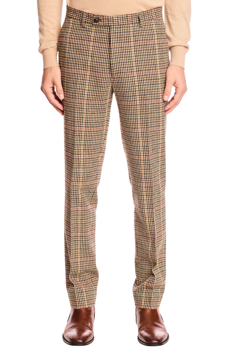 PAISLEY & GRAY Downing Slim Fit Flat Front Houndstooth Wool Blend Dress Pants, Main, color, Green Multi Houndstooth