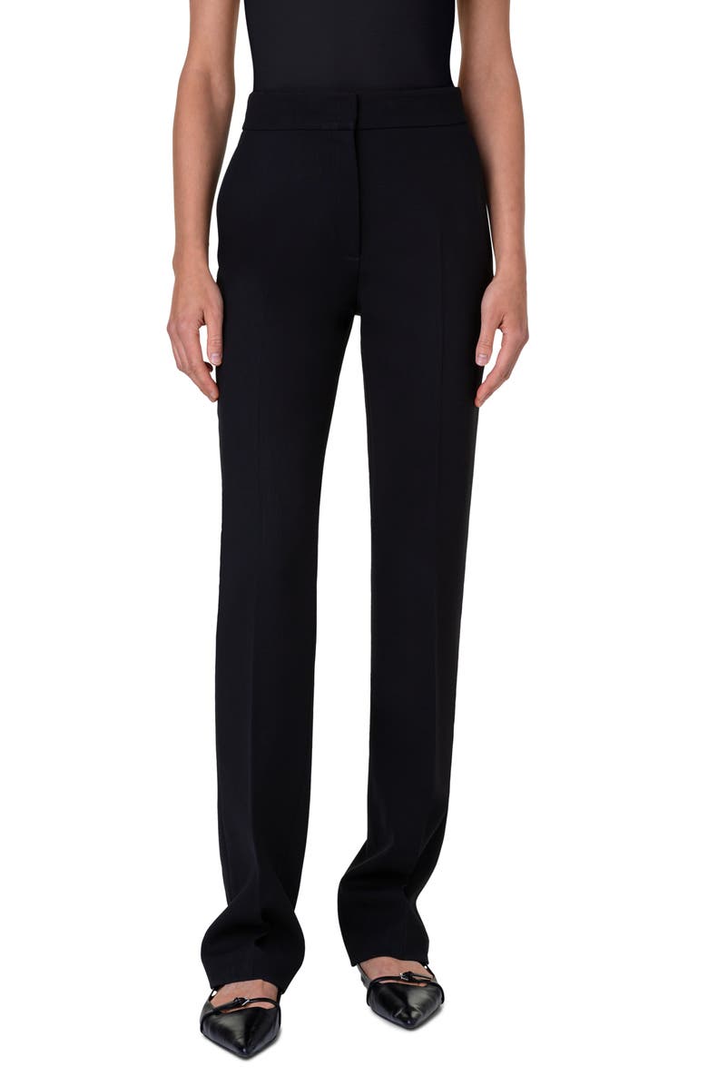 Akris punto Chio Virgin Wool Stretch Crepe Straight Leg Pants, Main, color, Black