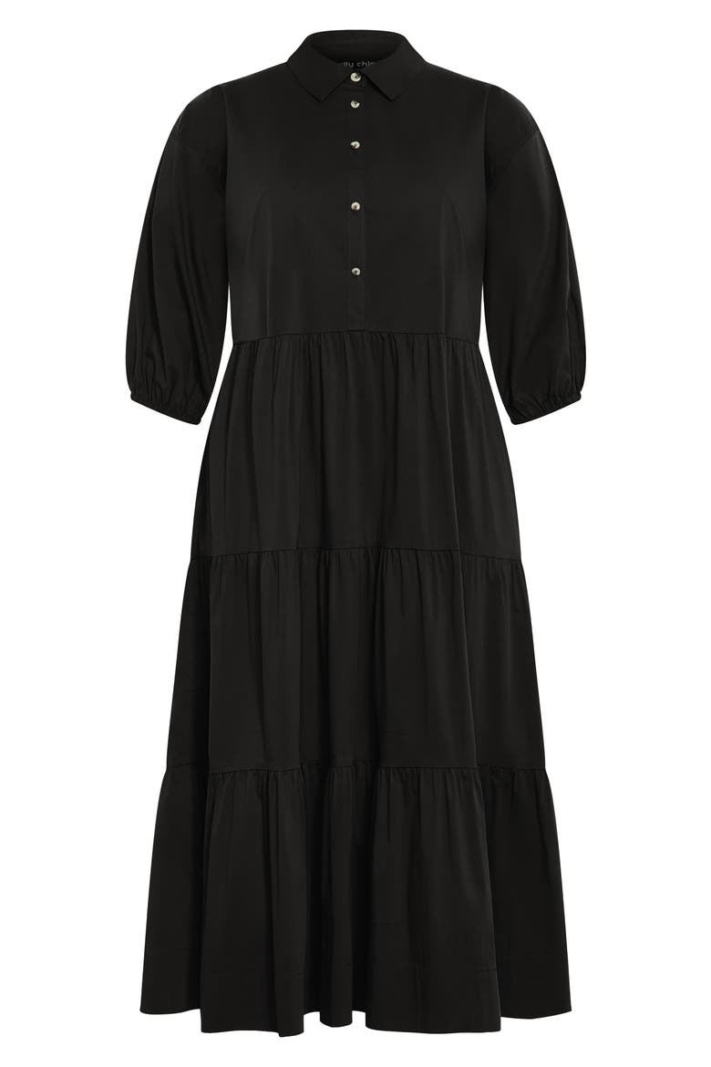 Kara Tiered Shirtdress, Alternate, color, BLACK